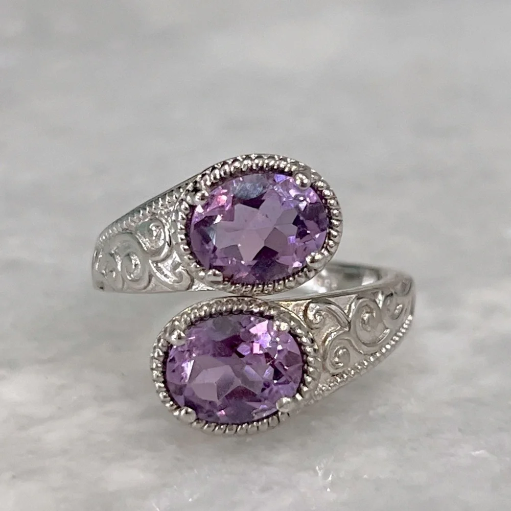 Bolivian Amethyst Silver Bypass Ring Sz 8